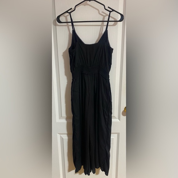 Aritzia Wilfred Irene Wide Leg Flowy Lace Trim V-Neck Black Modal Romper Size XS - Picture 11 of 16